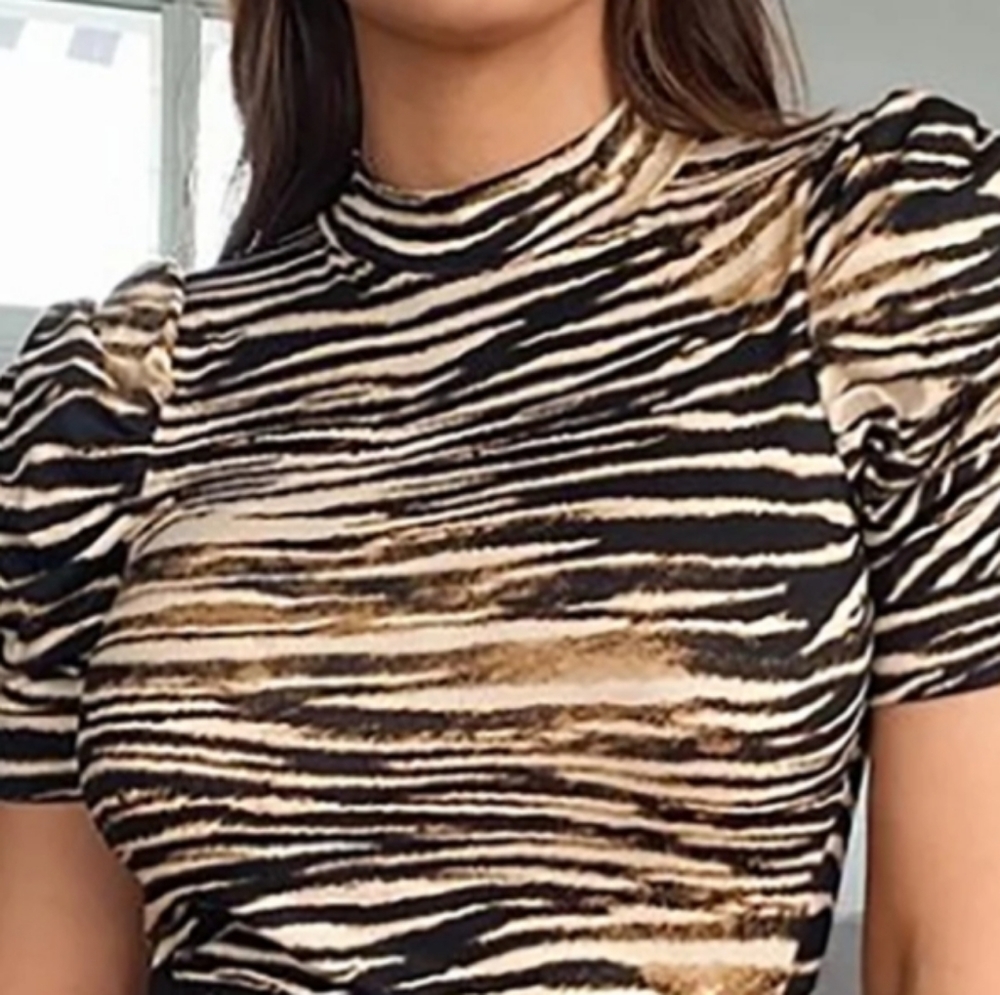 Brown/brown puffer sleeve top